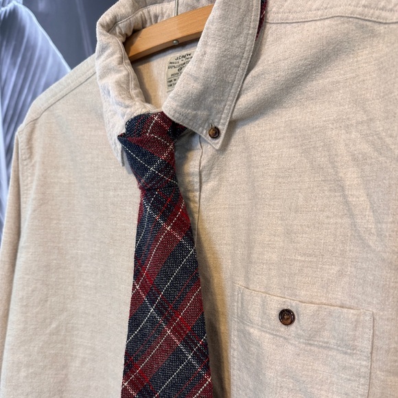 J. Crew Men’s L Work Shirt Flannel Cream Button Down Elbow Patches - Picture 2 of 13